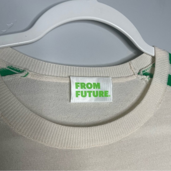 From Future 100% Wool Pullover Crewneck Sweater XS Green Stripe Ivory White - Picture 4 of 9